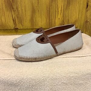 Tory Burch Textured Cream and Brown Slip-Ons